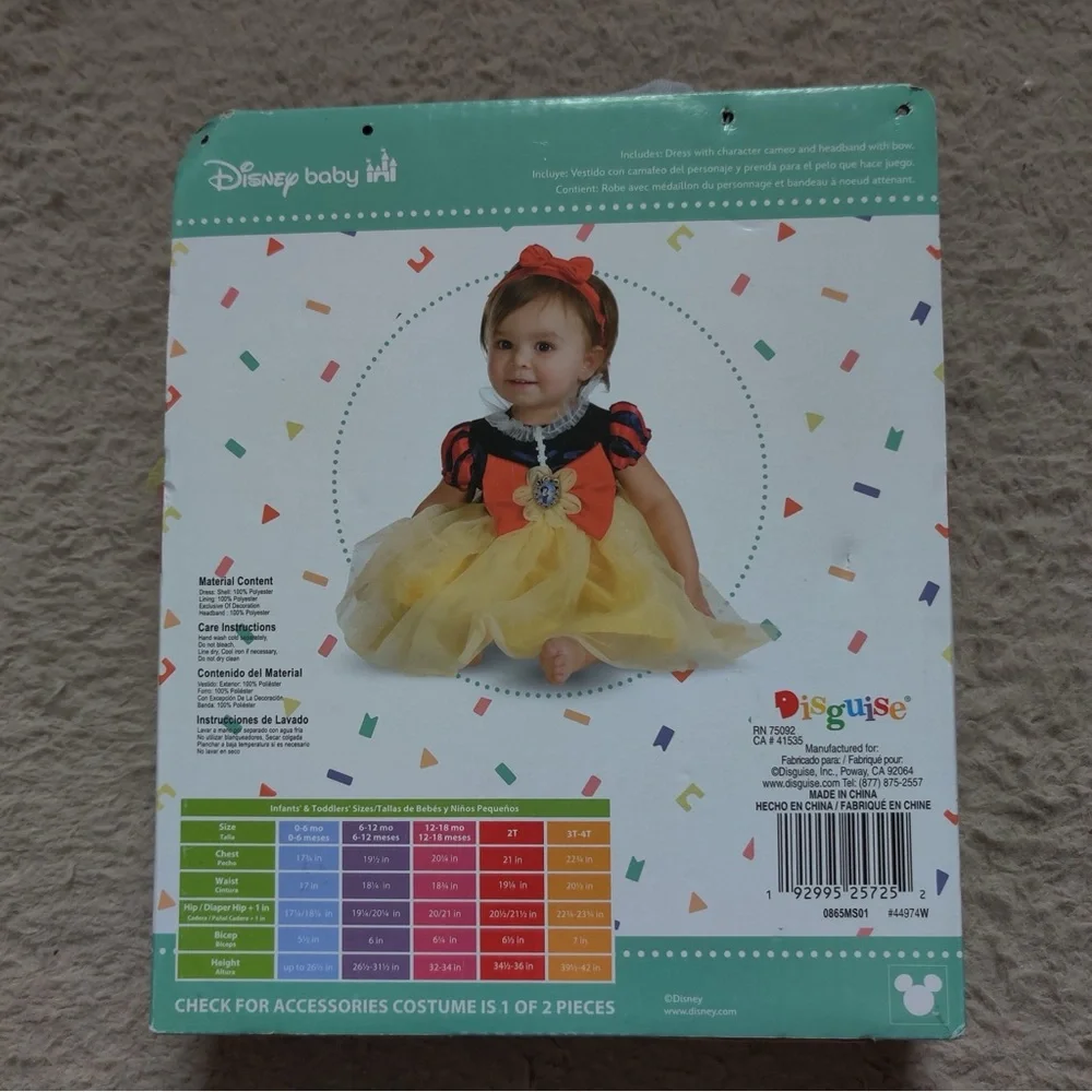 Disney Baby Snow White Infant Halloween Costume 12-18 Months Dress Up Princess
